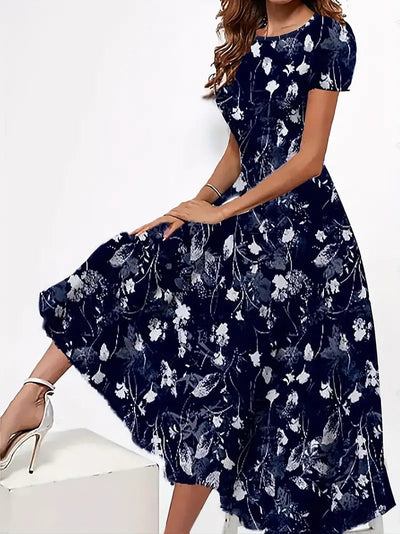 Tabea - Damen Kleid blumiger Rundhalsausschnitt, leichtes
