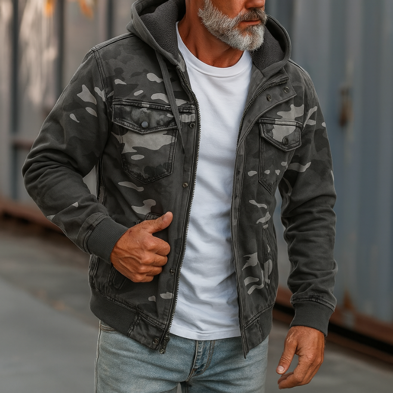 Tarnfarbene Cargo-Jacke mit Kapuze – Robuste und Funktionale Outdoor-Jacke