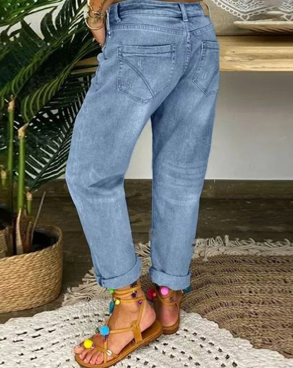 Telse - Damen-Jeans aus Denim mit Knopfverschluss
