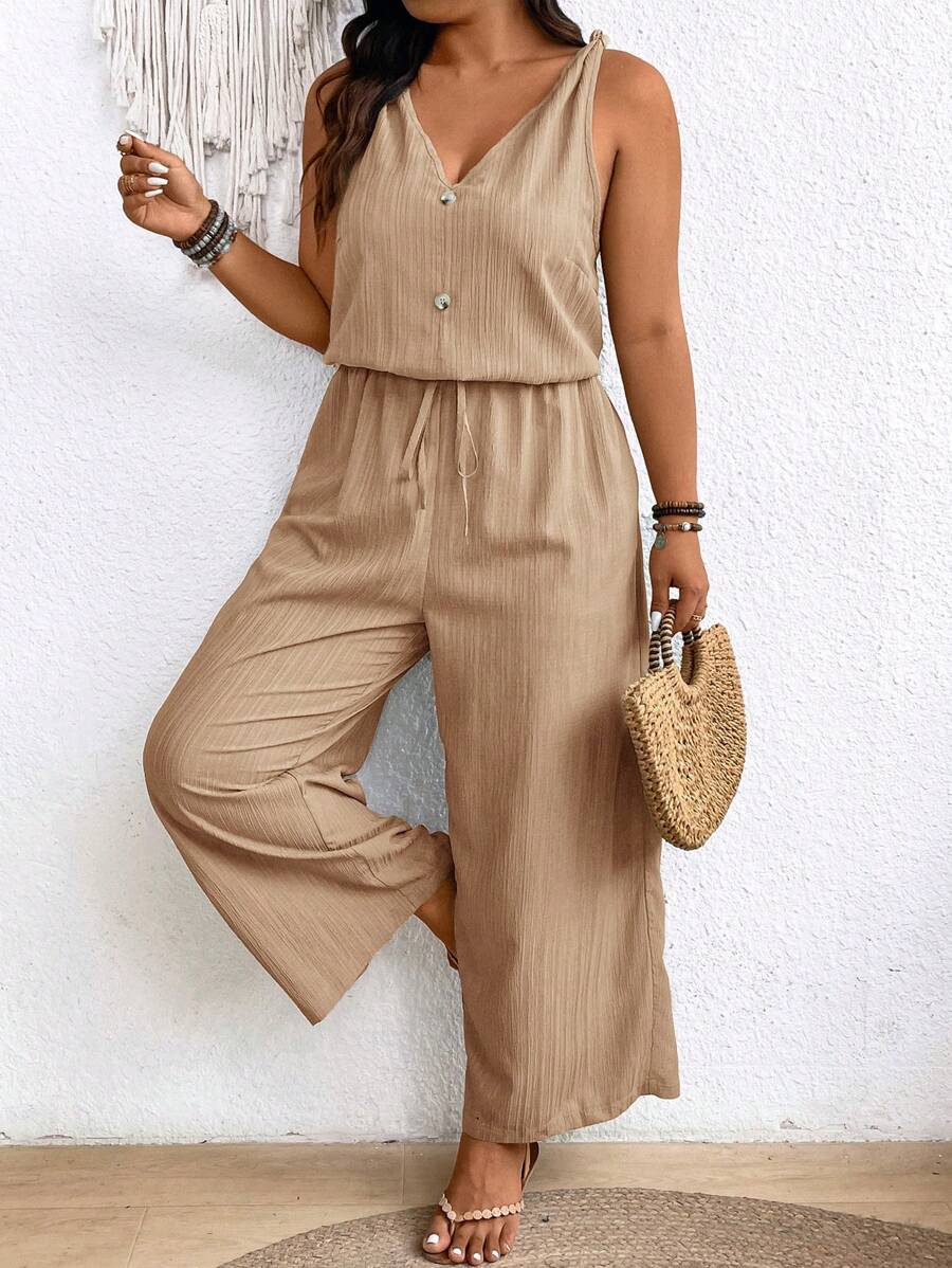 Theresa – Große Größen Jumpsuit Mit Schleife Und V-Ausschnitt