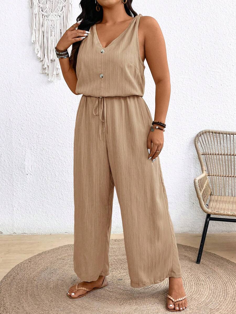 Theresa – Große Größen Jumpsuit Mit Schleife Und V-Ausschnitt