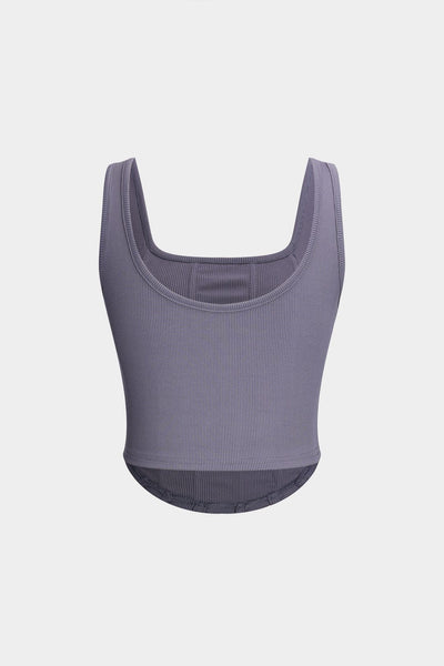 Justine | Grau Ärmelloses geripptes klassisches Korsett-Top