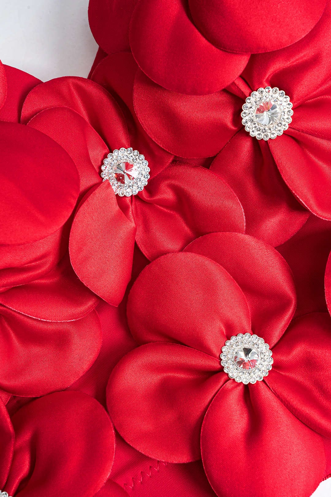 Kristina | Rot Romantisches Bustier-Top mit 3D-Blumen & Strassdetails