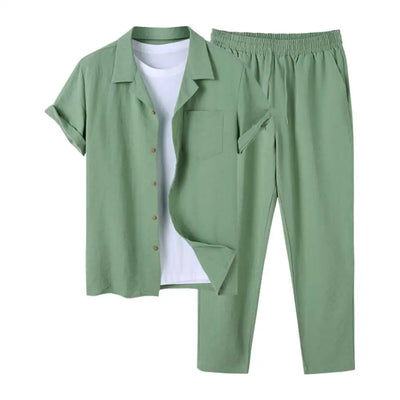 Torian - Herren Leinen Kurzarmhemd und Hose Set