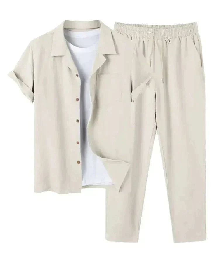 Torian - Herren Leinen Kurzarmhemd und Hose Set