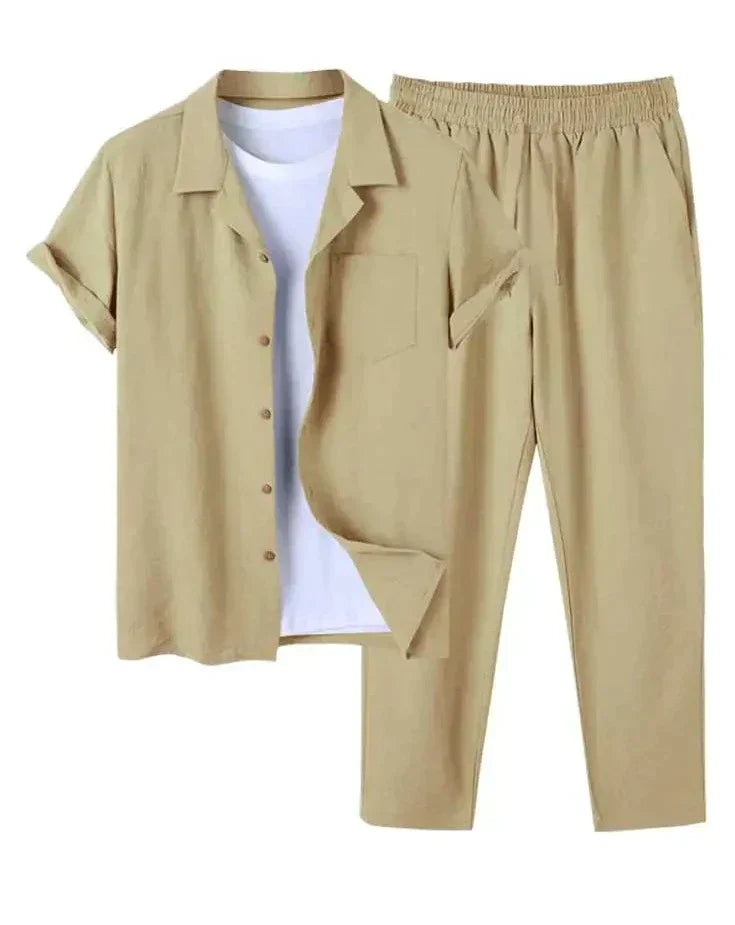 Torian - Herren Leinen Kurzarmhemd und Hose Set