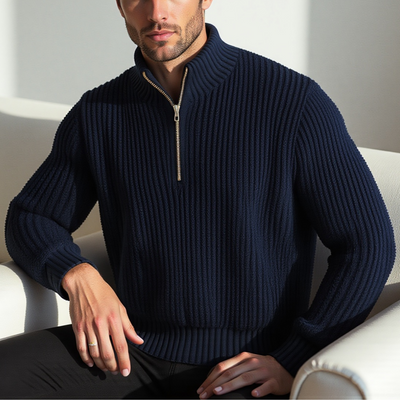 Pullover Mit Geripptem Perkins-Kragen Und Reissverschluss