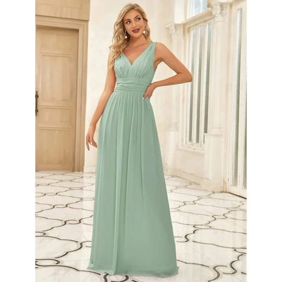 Damen Elegantes ärmelloses Kleid mit V-Ausschnitt | Maxi