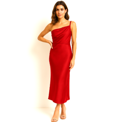 Formelles Damen Kleid Für Hochzeitsgäste Mit Einer Schulter | Midi