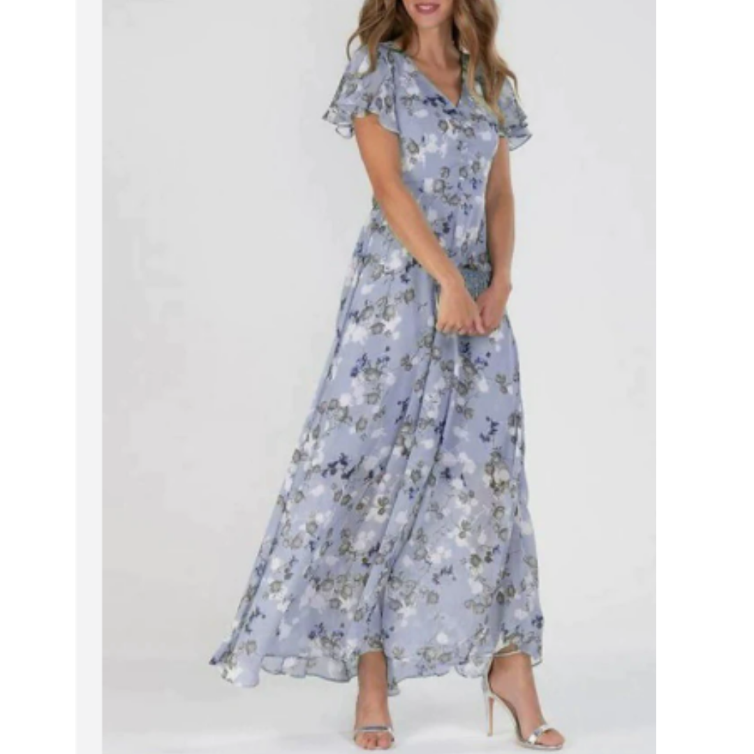 Cherie - Damen Sommer Formelles Blumen Hochzeitsgast Kleid Maxi