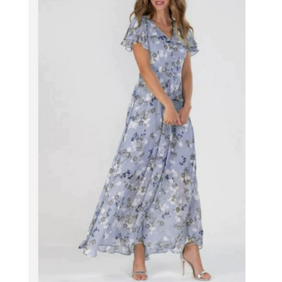Cherie - Damen Sommer Formelles Blumen Hochzeitsgast Kleid Maxi
