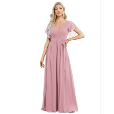 Damen V-Ausschnitt Flatterärmel Kleid | Maxi