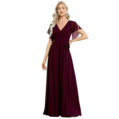 Damen V-Ausschnitt Flatterärmel Kleid | Maxi