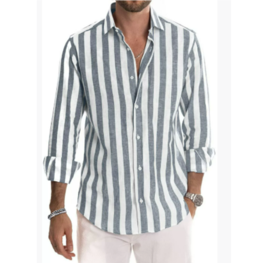 Langarmhemd mit Streifen – Button-Down-Kragen