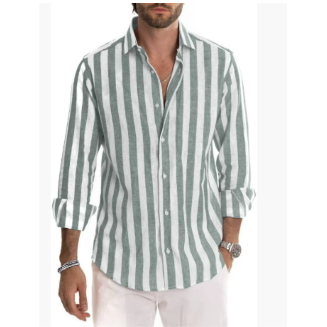 Langarmhemd mit Streifen – Button-Down-Kragen