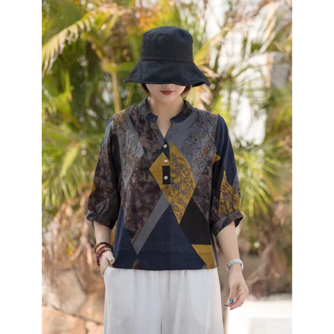 Damen Retro Blumenbluse | Button Down