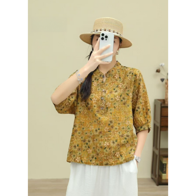 Damen Retro Blumenbluse | Button Down