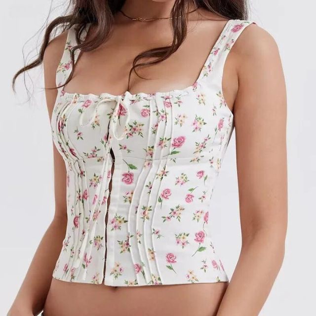 Florales Oberteil mit quadratischem Ausschnitt für Frauen