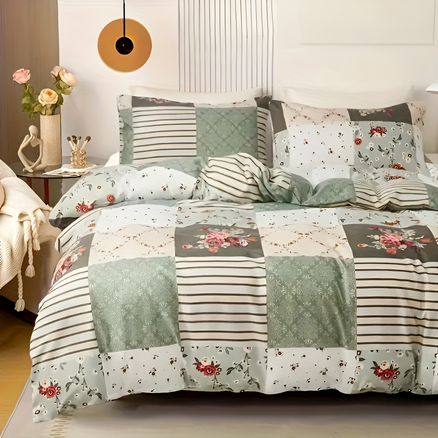 GeoBloom Duvet Set - Elegantes Floral & Geometrisches Bettbezugsset