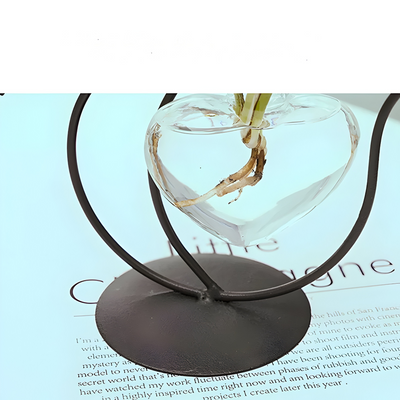 AquaPurr Vase - Hydroponische Glas-Herz-Vase mit Katzenförmigem Halter