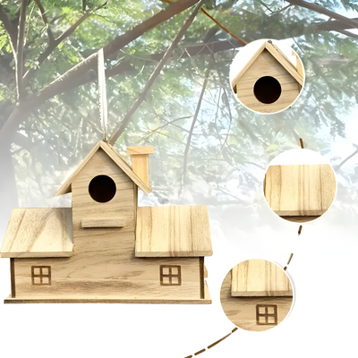 WoodlandBird House- Wooden Hanging Birdhouse with 3-Hole