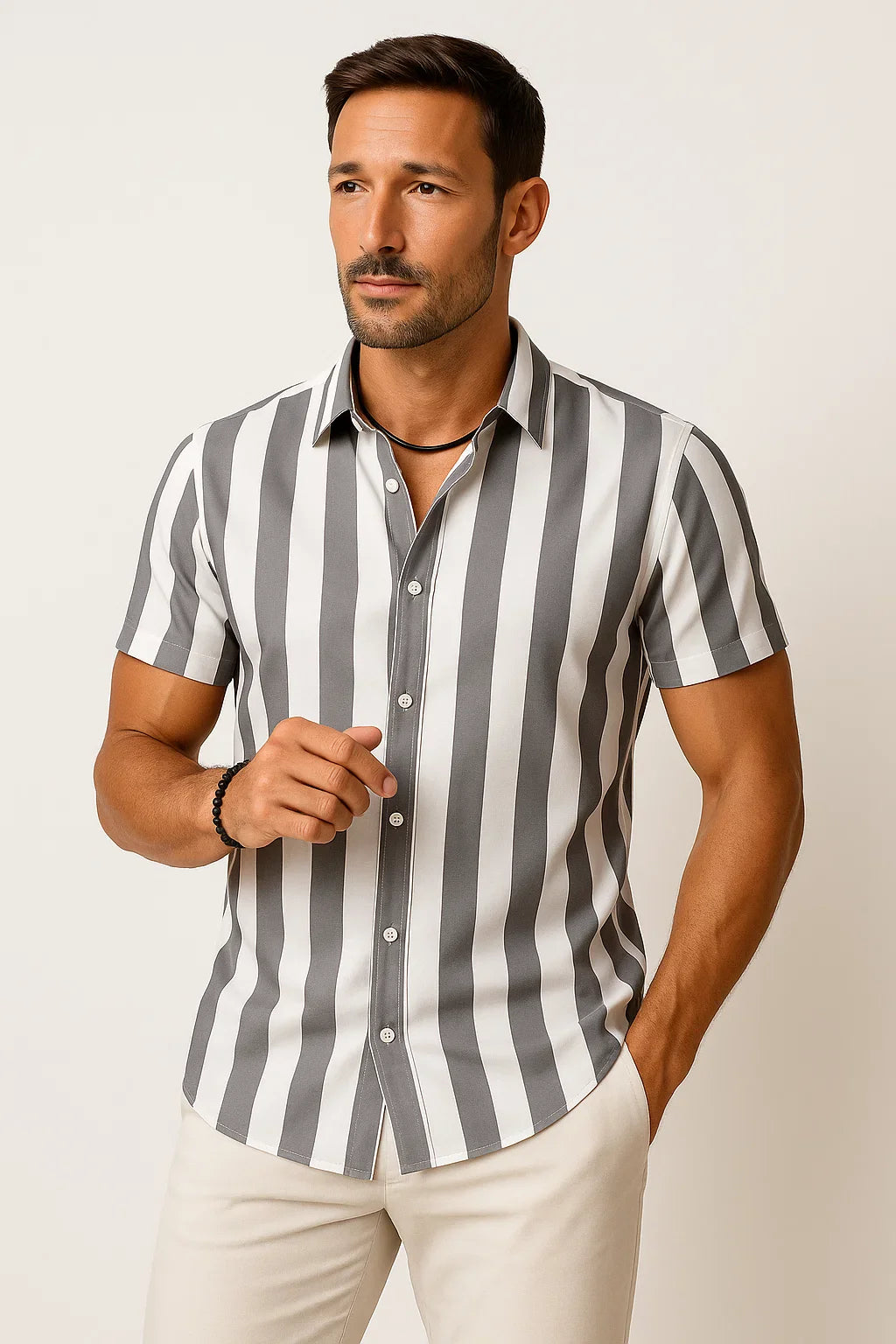 Vertikal Gestreiftes Kurzarm Hemd
