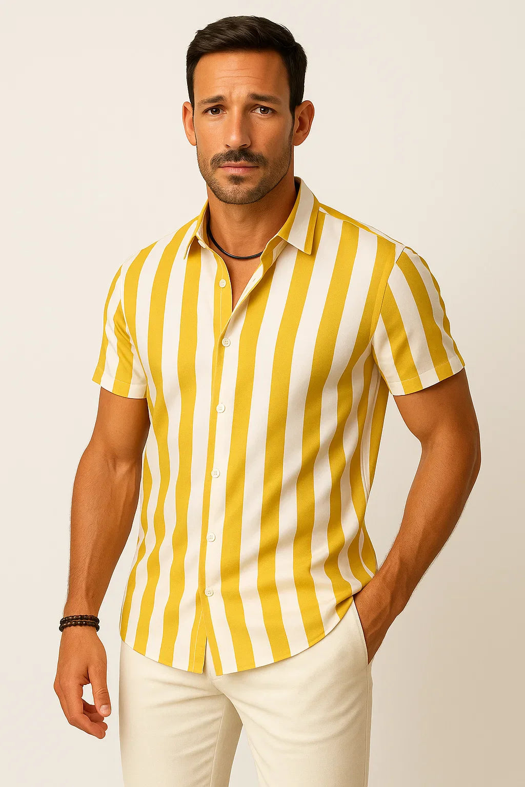 Vertikal Gestreiftes Kurzarm Hemd