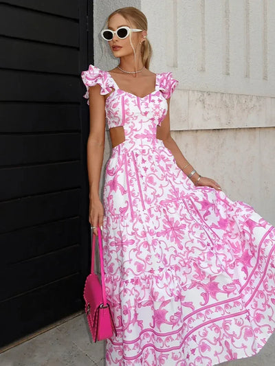 Sally - Langes rosa Kleid mit Blumendruck