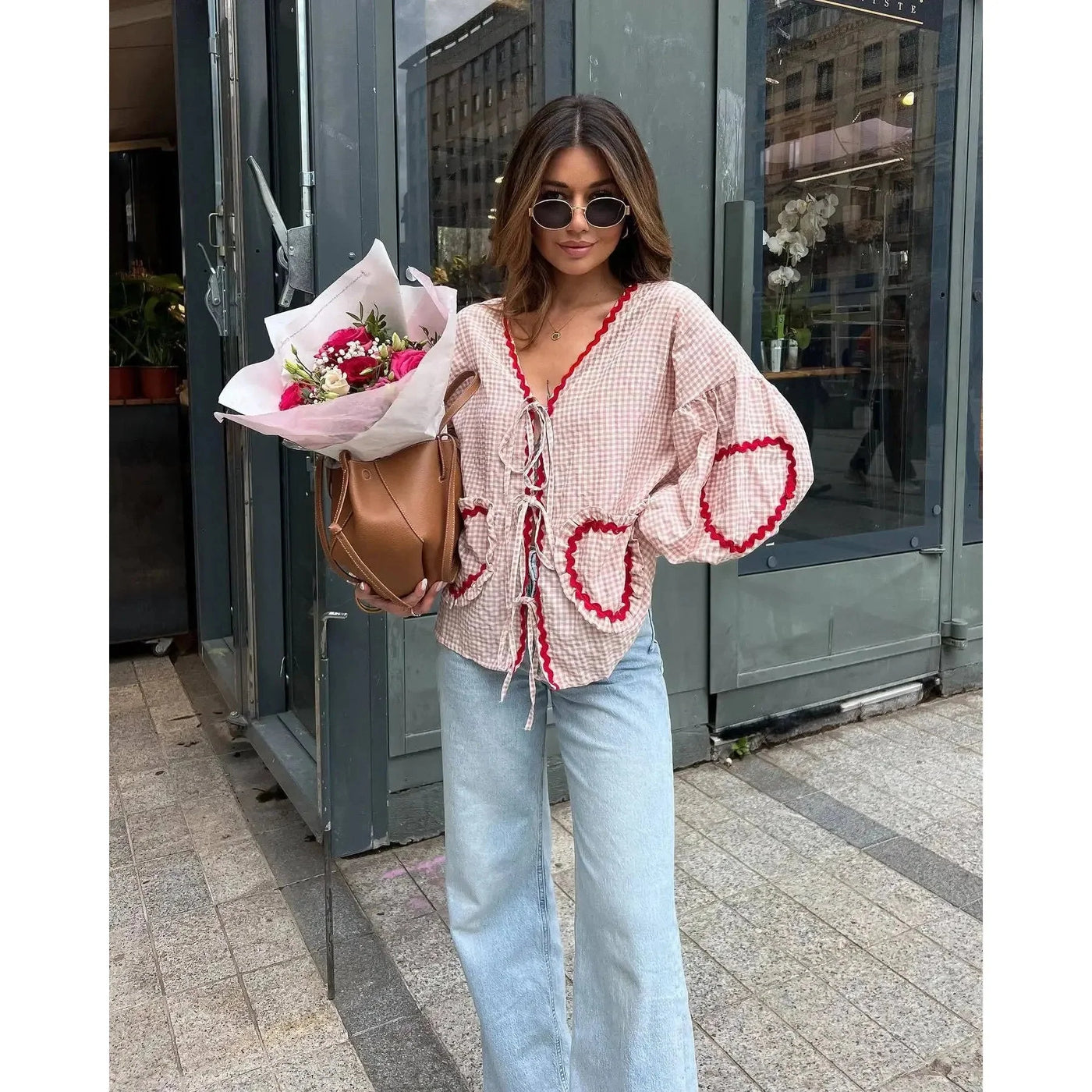 Top mit Herz Taschen und verspieltem Charme für Frauen