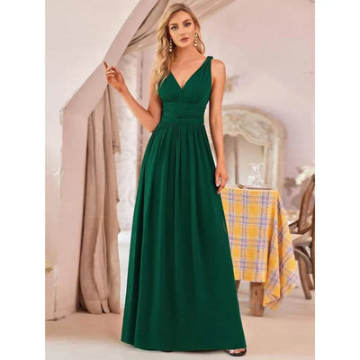 Damen Elegantes ärmelloses Kleid mit V-Ausschnitt | Maxi