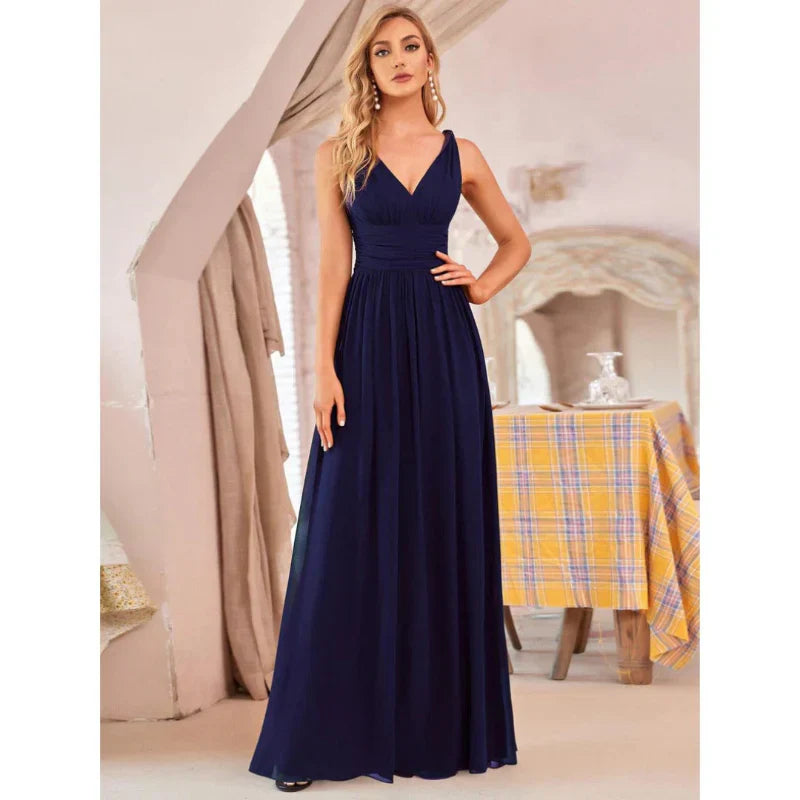 Damen Elegantes ärmelloses Kleid mit V-Ausschnitt | Maxi