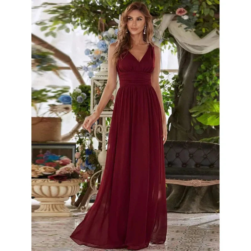 Damen Elegantes ärmelloses Kleid mit V-Ausschnitt | Maxi