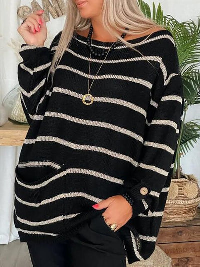 Gestreifter Grobstrickpullover für Damen | Lässig