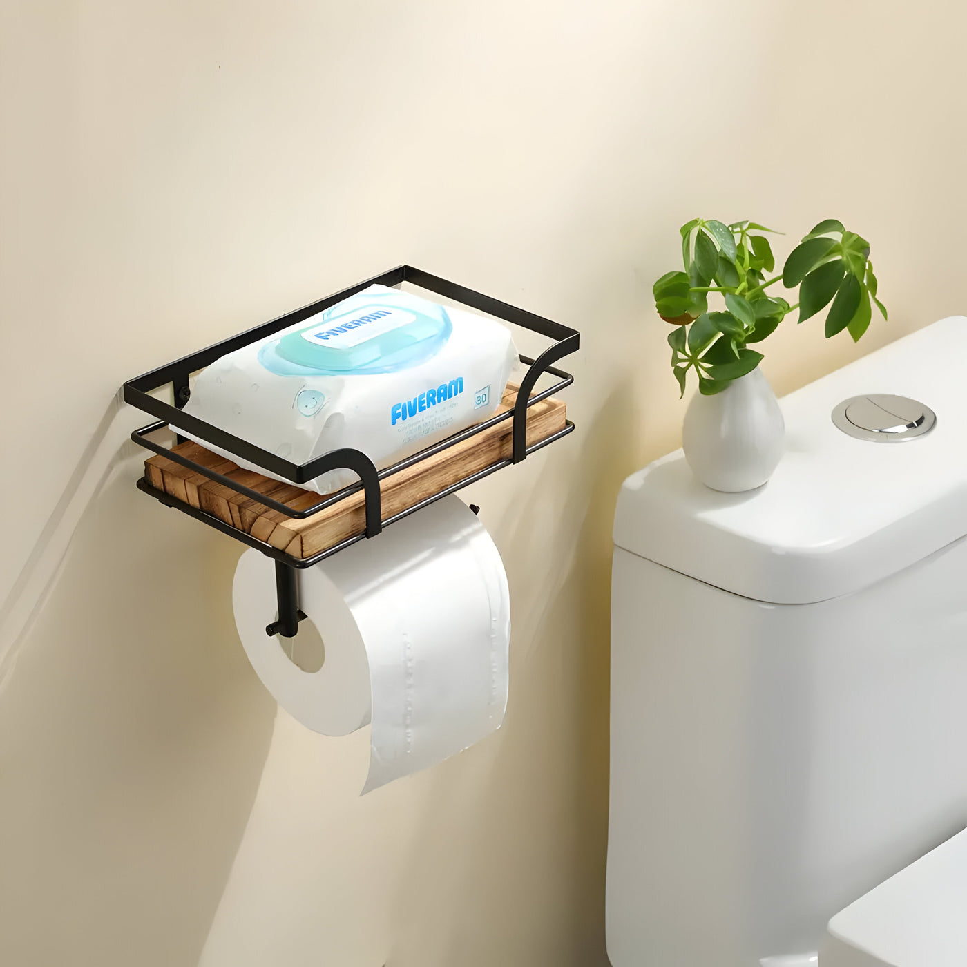 Toilet OrganizeMate - Holz-Wandpapierhalter und -Organizer