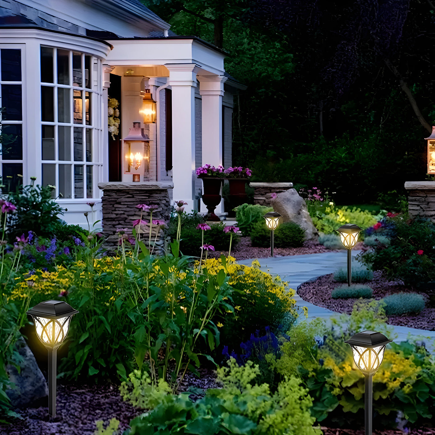 HexaGlow Licht – 4er-Set Retro Quadratische Garten Solarleuchten