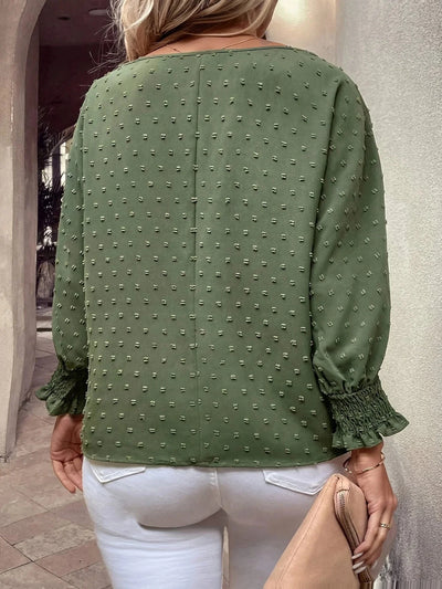 Gepunktete Bluse mit Knopfleiste und Smokärmeln für Frauen