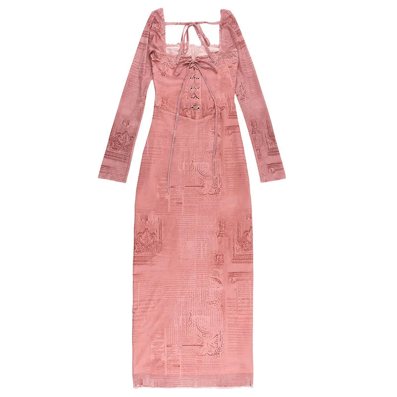 Gala - Schickes langes rosa Spitzenkleid