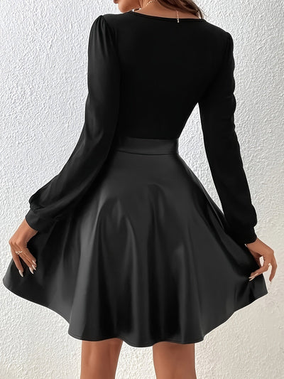 Schwarzes Figurkleid mit Glatten Langen Ärmeln für Frauen