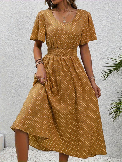 Allover-Print Kurzarmkleid Für Frühling Und Sommer