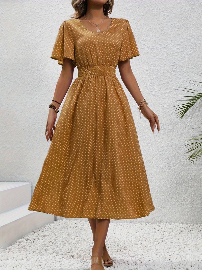 Allover-Print Kurzarmkleid Für Frühling Und Sommer