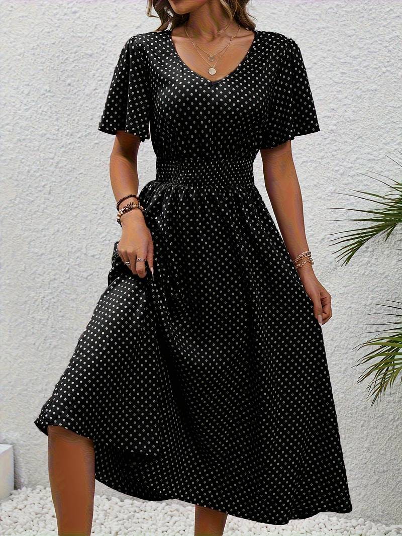 Allover-Print Kurzarmkleid Für Frühling Und Sommer