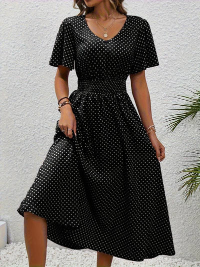 Allover-Print Kurzarmkleid Für Frühling Und Sommer