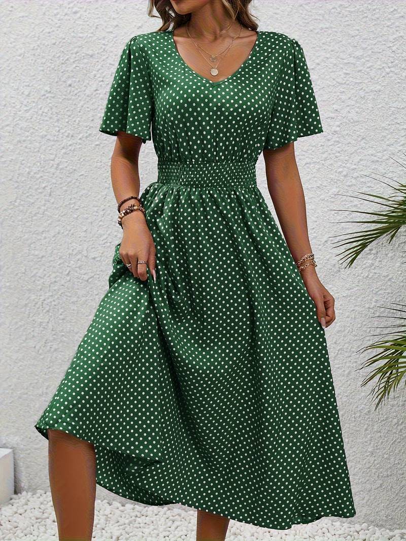 Allover-Print Kurzarmkleid Für Frühling Und Sommer