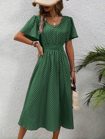 Allover-Print Kurzarmkleid Für Frühling Und Sommer