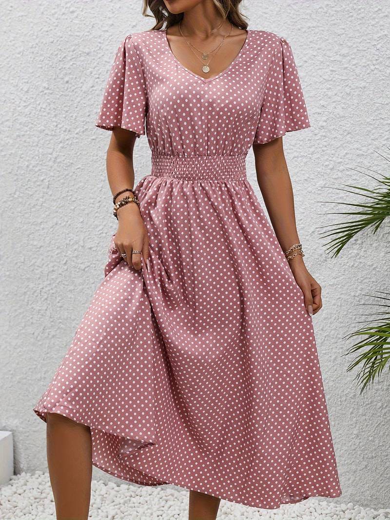 Allover-Print Kurzarmkleid Für Frühling Und Sommer