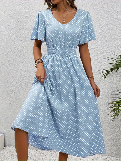 Allover-Print Kurzarmkleid Für Frühling Und Sommer