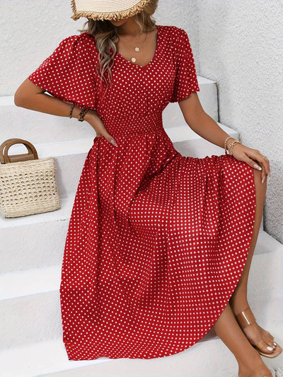 Allover-Print Kurzarmkleid Für Frühling Und Sommer
