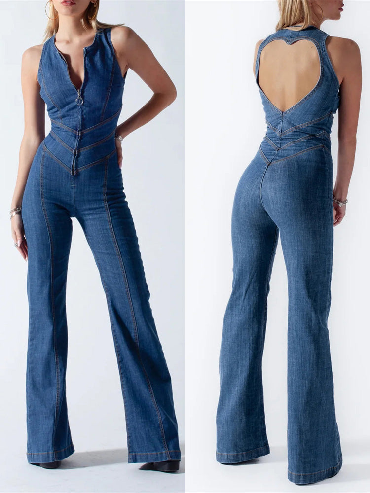 Stylisher Damen Denim Jumpsuit mit Rückenausschnitt