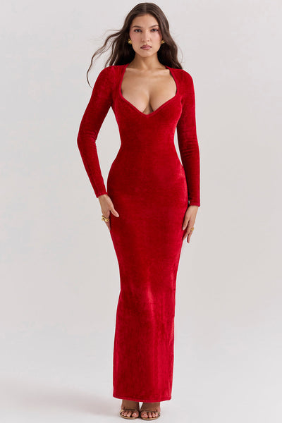 Charmantes Scharlachrotes Chenille Kleid für Frauen