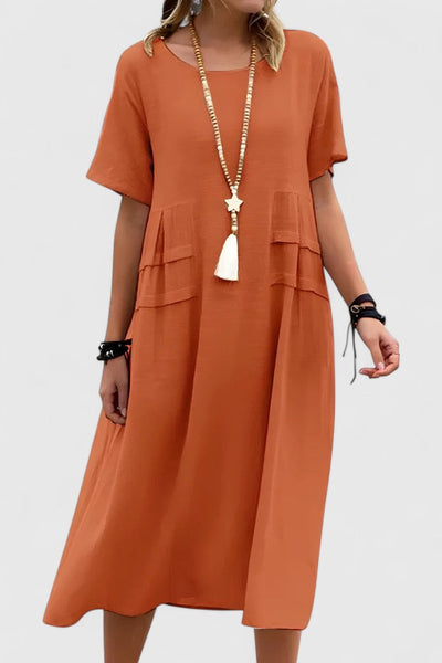 Chloe | Lockeres Midi-Kleid mit kurzen Ärmeln und praktischen Taschen